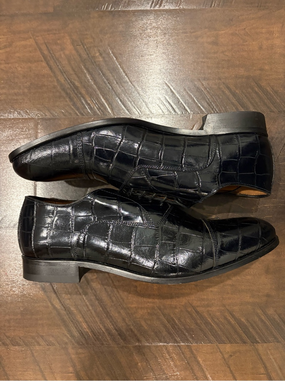 Men's Black Croc-Embossed Leather Slip-On Dress Shoes - Size 10